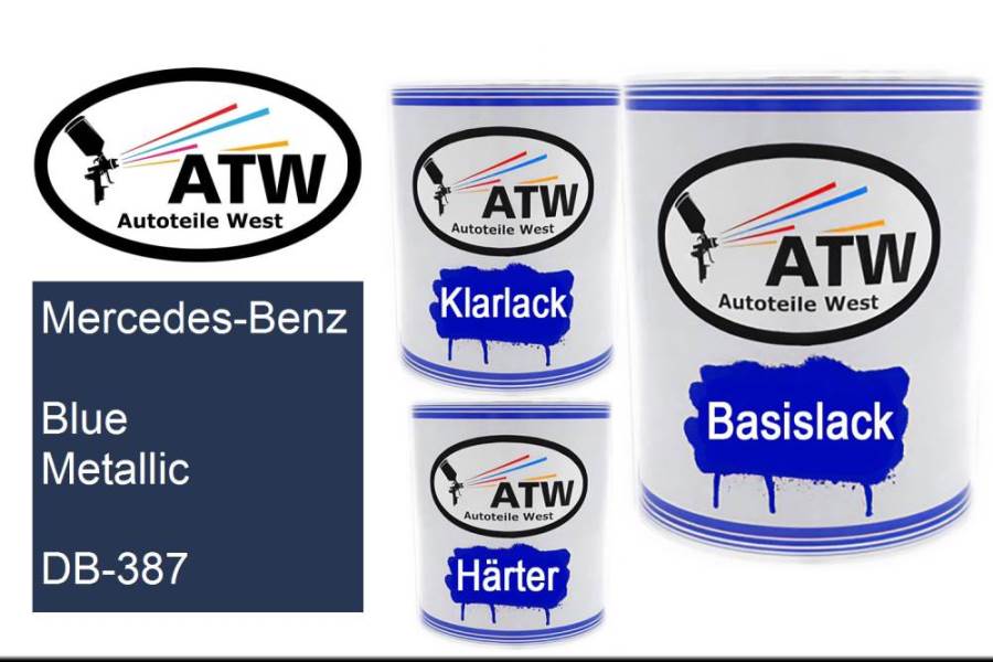 Mercedes-Benz, Blue Metallic, DB-387: 1L Lackdose + 1L Klarlack + 500ml Härter - Set, von ATW Autoteile West.